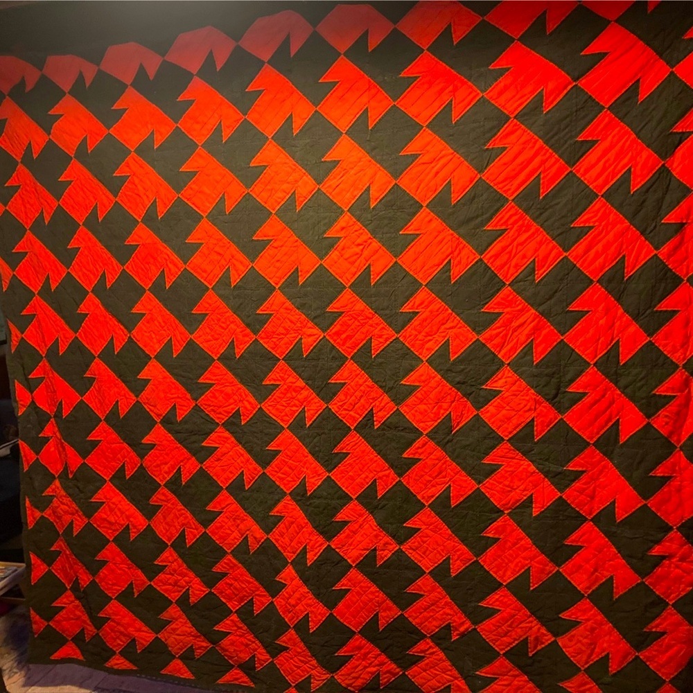 Massive 80x80 Bob Timberlake Double T Temperance Patchwork Quilt. red black rare